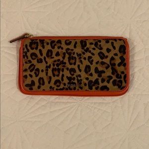 Fossil Wallet with Cheetah Print Cow Hide Exterior
